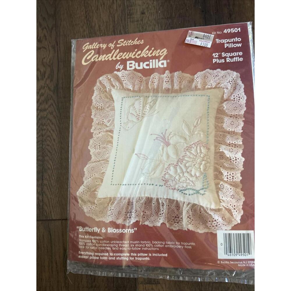 Bucilla Gallery Of Stitches Pillow Candlewicking Kit #49501 Butterfly & Blossoms
